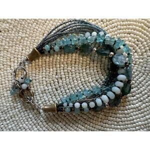 Bracelet, S/S, Brass, Quartzite, Kyanite, Apatite & Seed Bead, B2066
